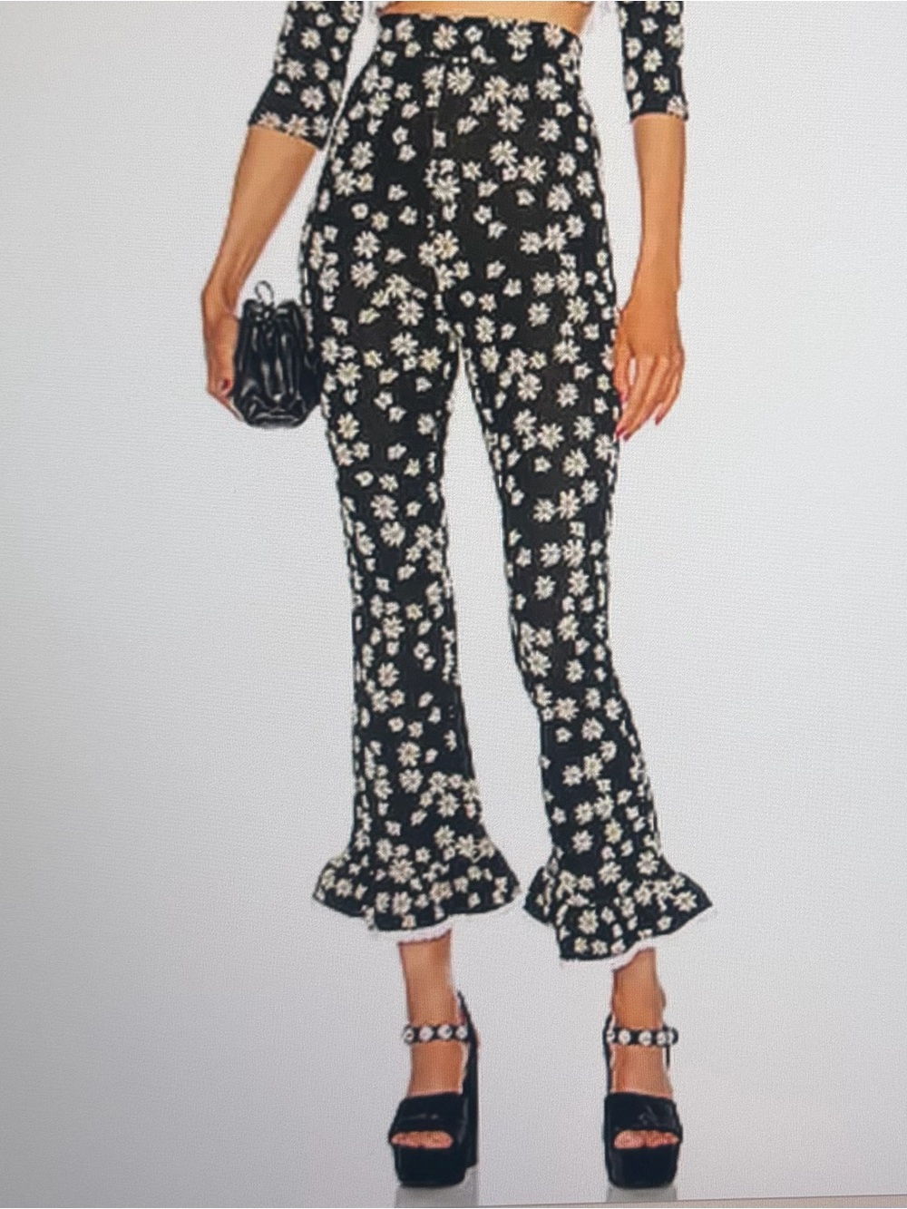 Miu Miu Floral Ruffle Hem High-Waist Pants